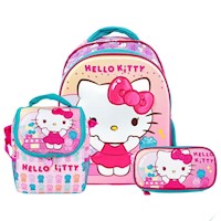Set Scool Magic Mochila A4 Lonchera Cartuchera Hello Kitty 3D